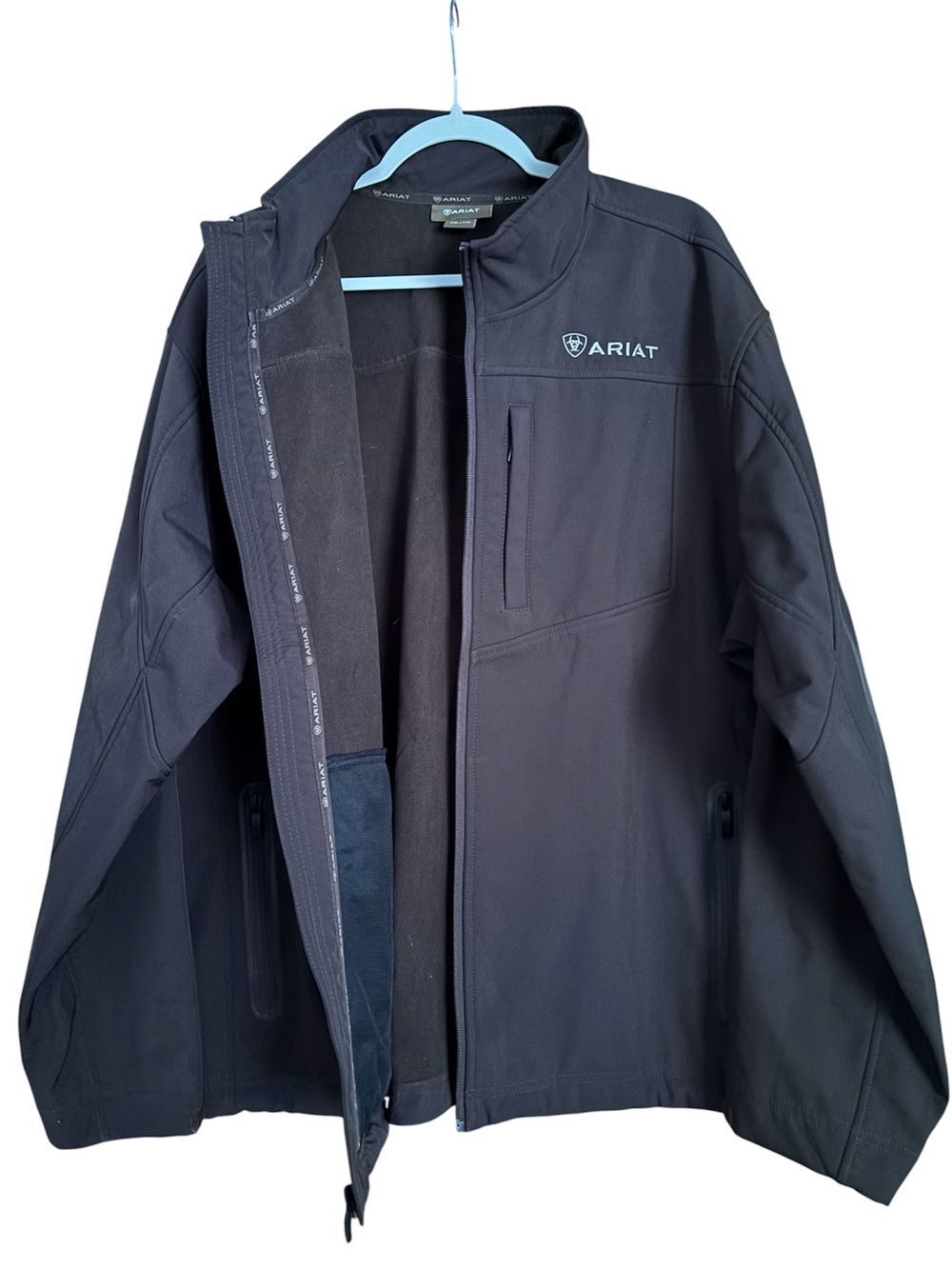 Ariat Men's XXL Brown Full Zip Softshell Performance Jacket Stand-Up Collar Logo